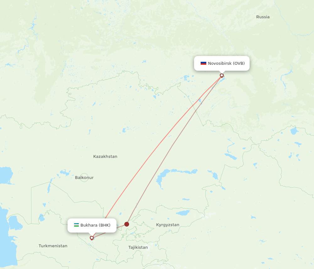 Bukhara - Novosibirsk route map and flight paths