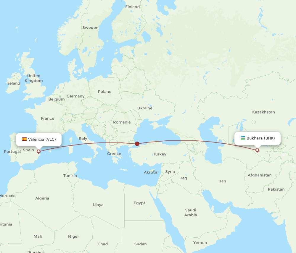 BHK to VLC flights and routes map