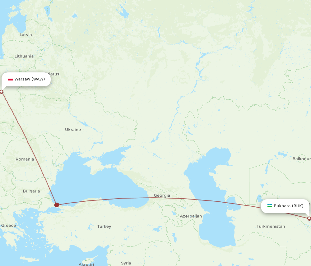 BHK-WAW flight routes