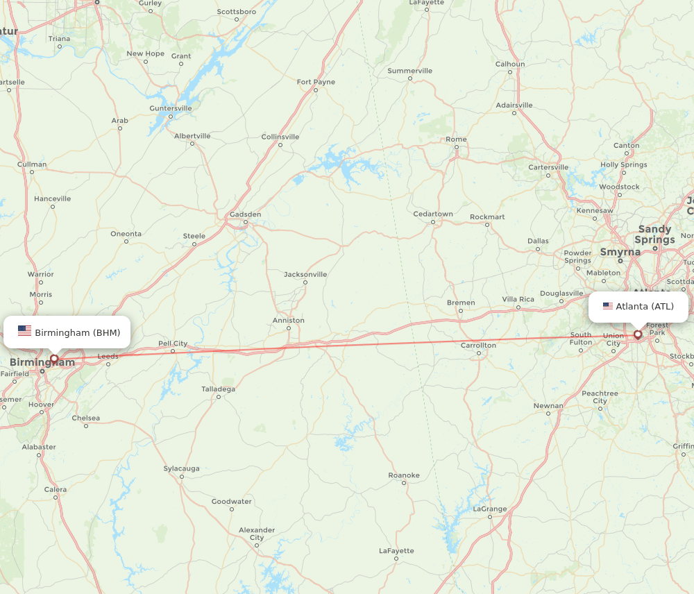 BHM to ATL flights and routes map