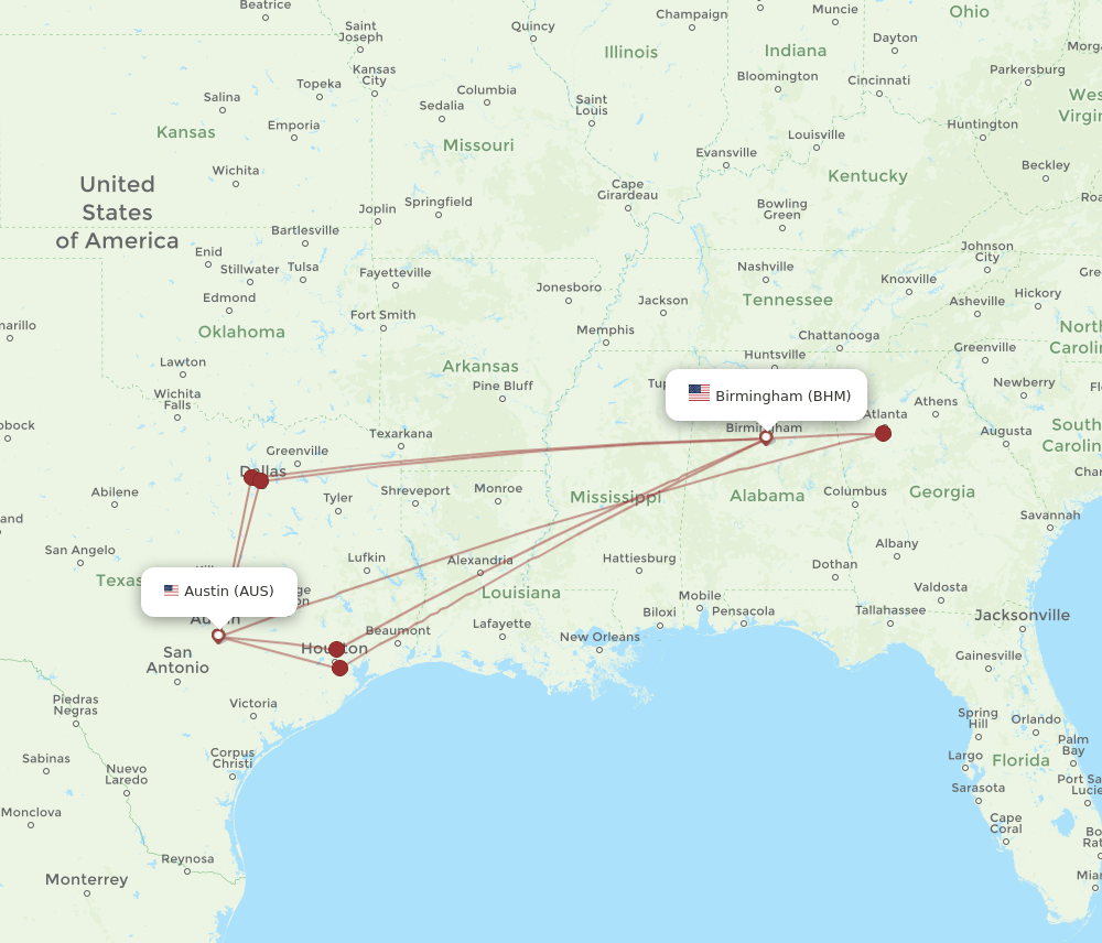 BHM-AUS flight routes