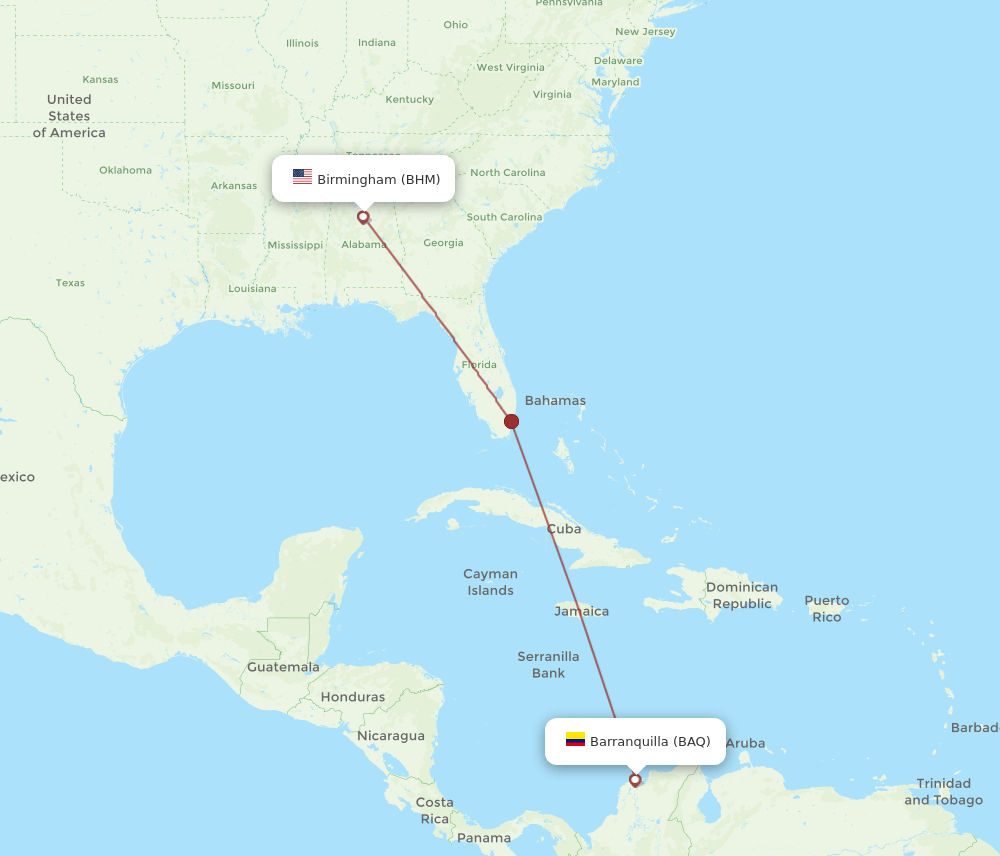BHM to BAQ flights and routes map