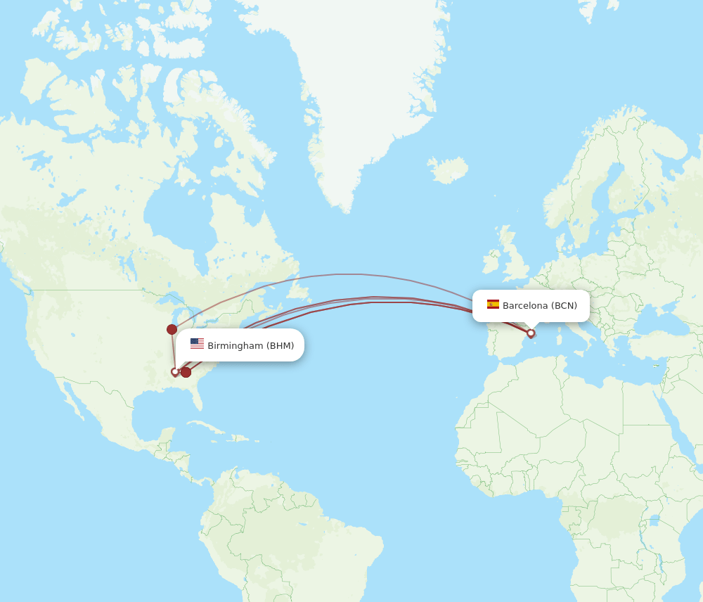 BHM-BCN flight routes
