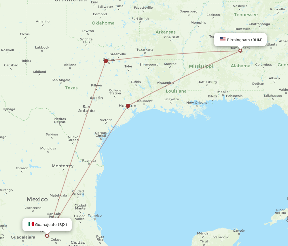BHM-BJX flight routes