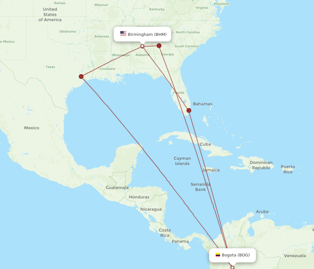 BHM-BOG flight routes