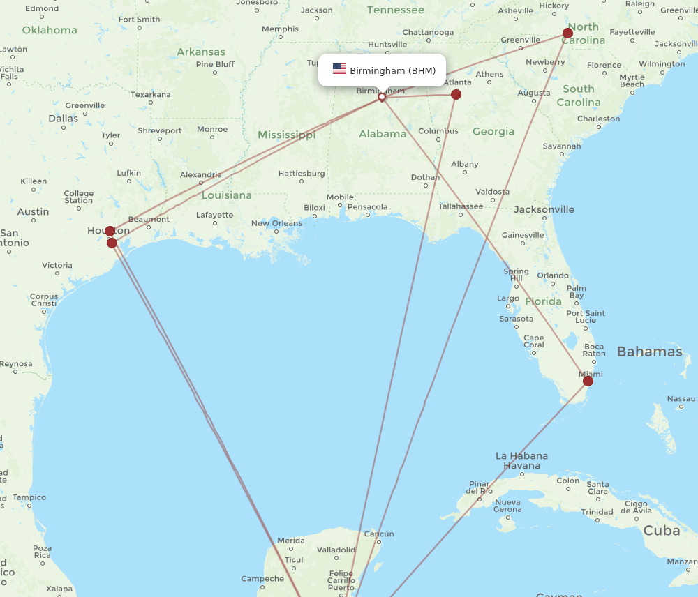 BHM-BZE flight routes
