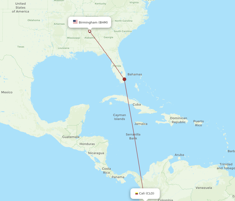 BHM to CLO flights and routes map
