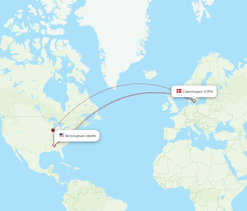 BHM-CPH flight routes