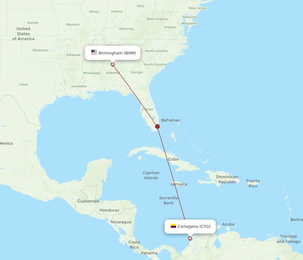 BHM to CTG flights and routes map