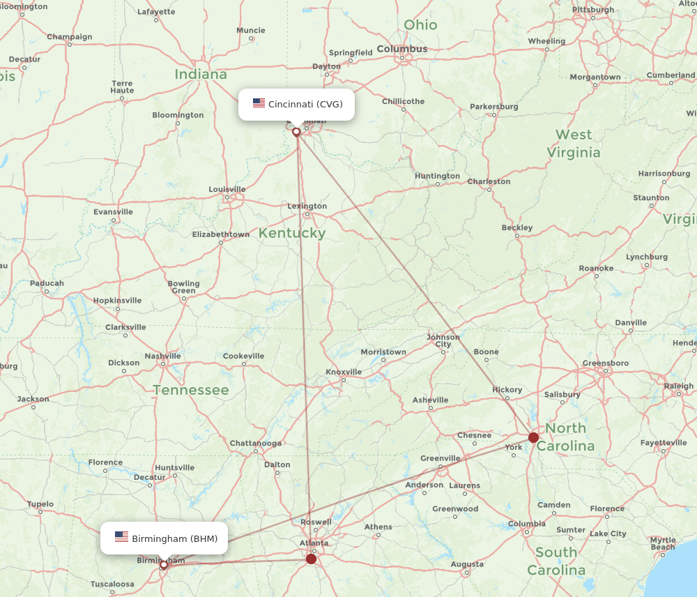BHM-CVG flight routes