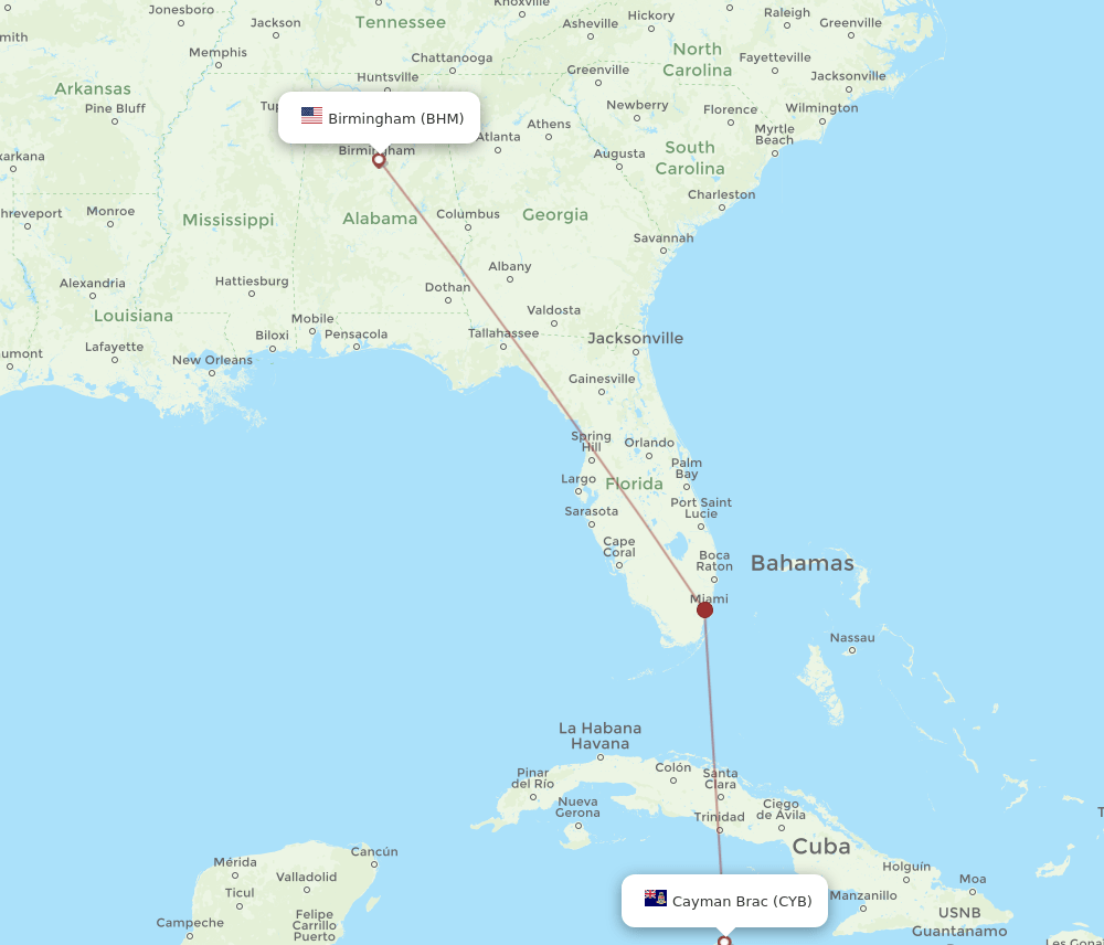 BHM-CYB flight routes