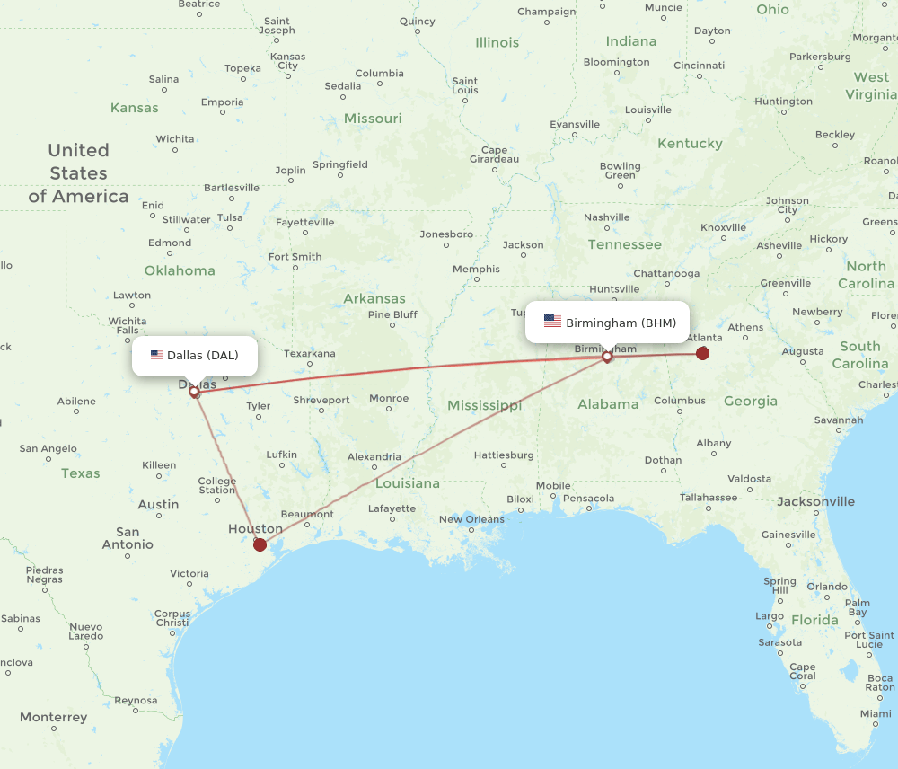 BHM-DAL flight routes