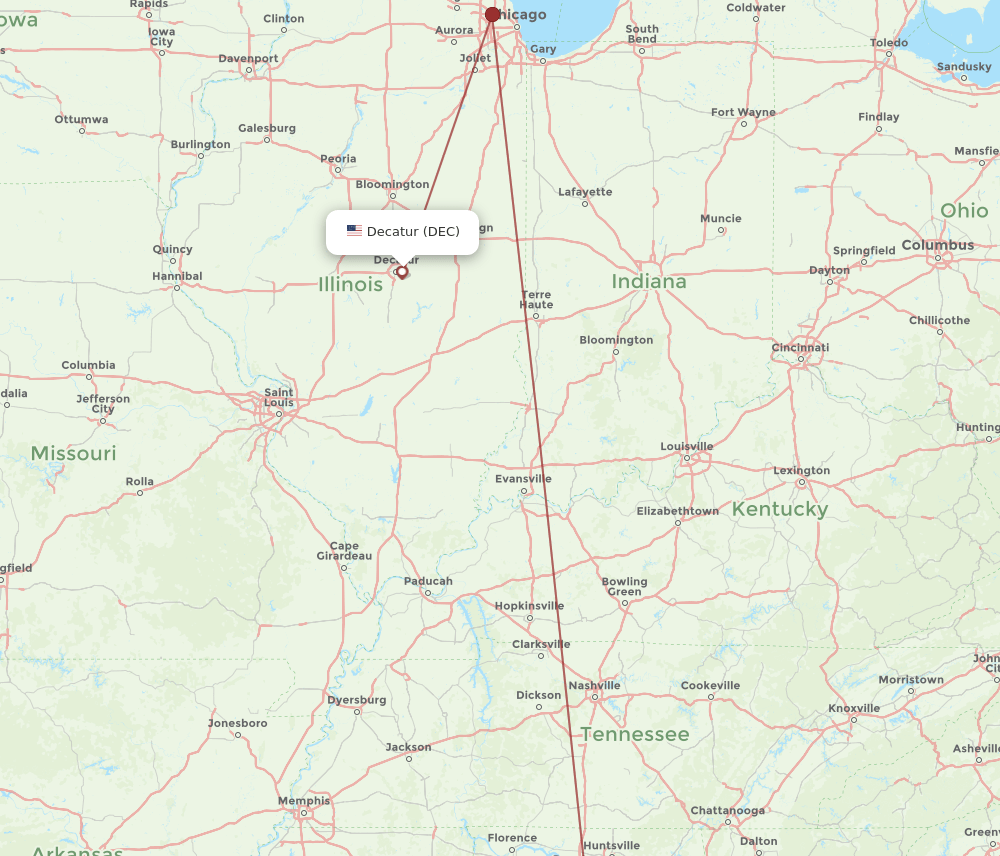 BHM-DEC flight routes