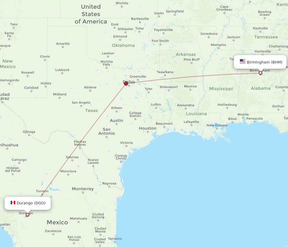 BHM-DGO flight routes