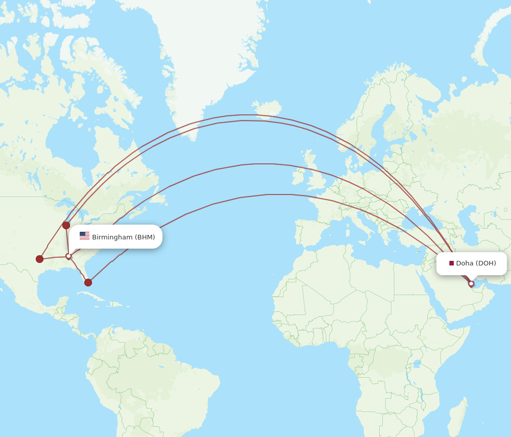 BHM-DOH flight routes