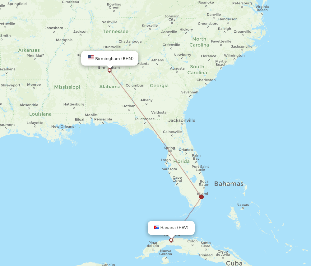 BHM-HAV flight routes