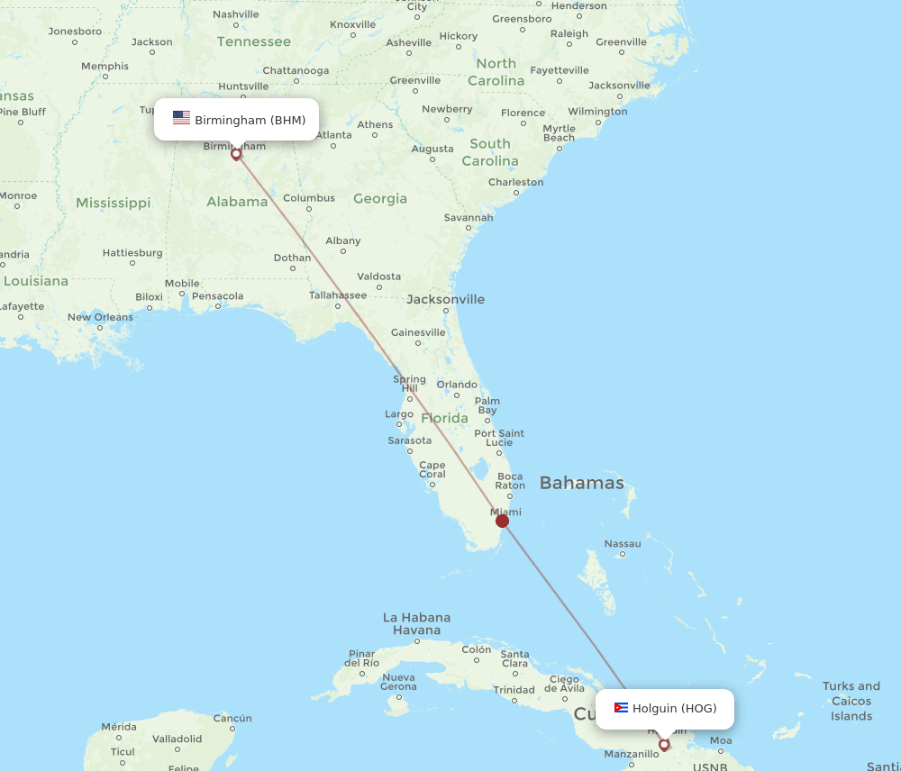 BHM to HOG flights and routes map