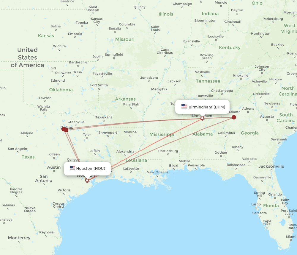 BHM-HOU flight routes