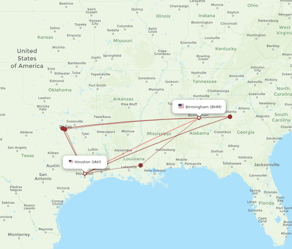 BHM-IAH flight routes