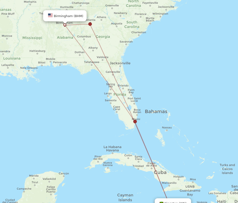 BHM-KIN flight routes
