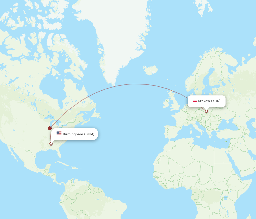 BHM-KRK flight routes