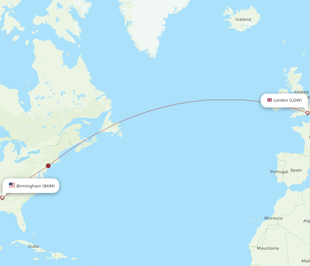 BHM-LGW flight routes