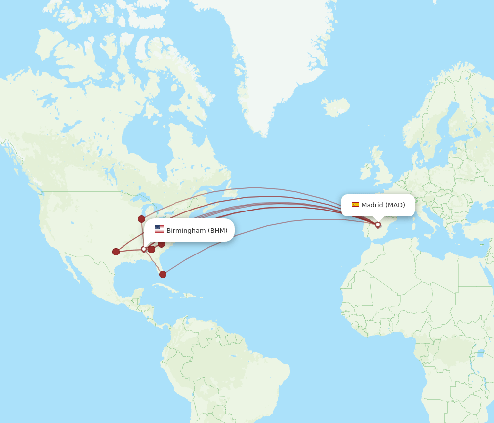 BHM-MAD flight routes
