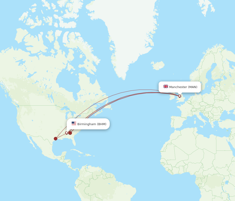 BHM-MAN flight routes