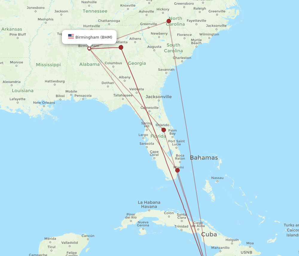 BHM-MBJ flight routes