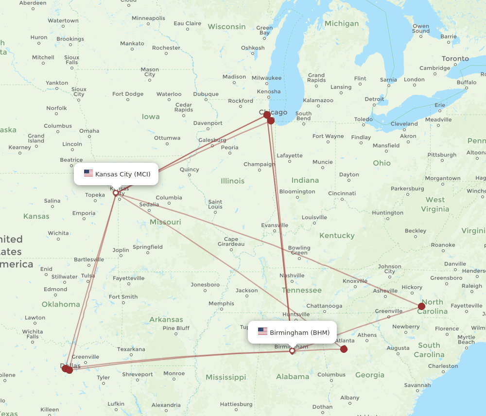 BHM-MCI flight routes