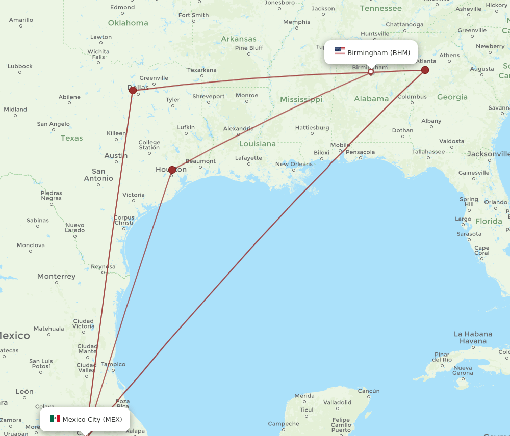 BHM-MEX flight routes