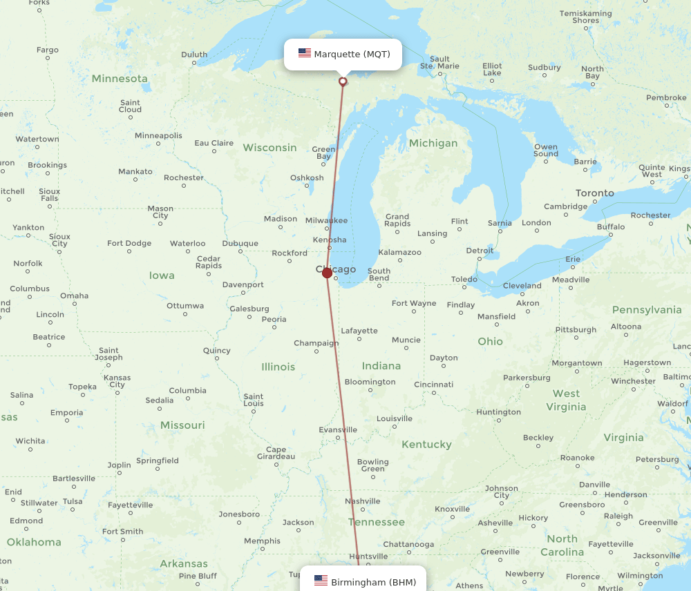 BHM-MQT flight routes