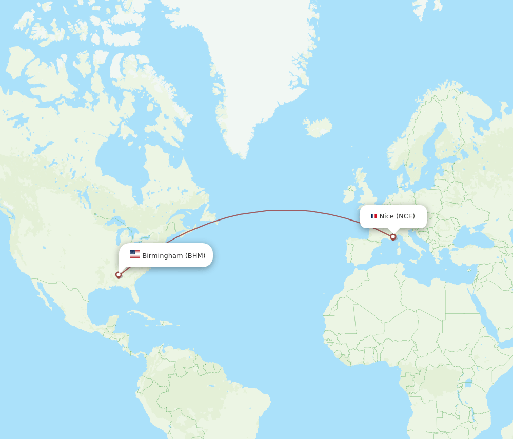BHM to NCE flights and routes map