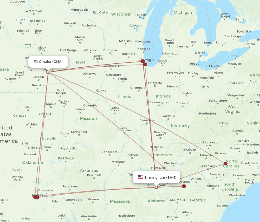 BHM-OMA flight routes