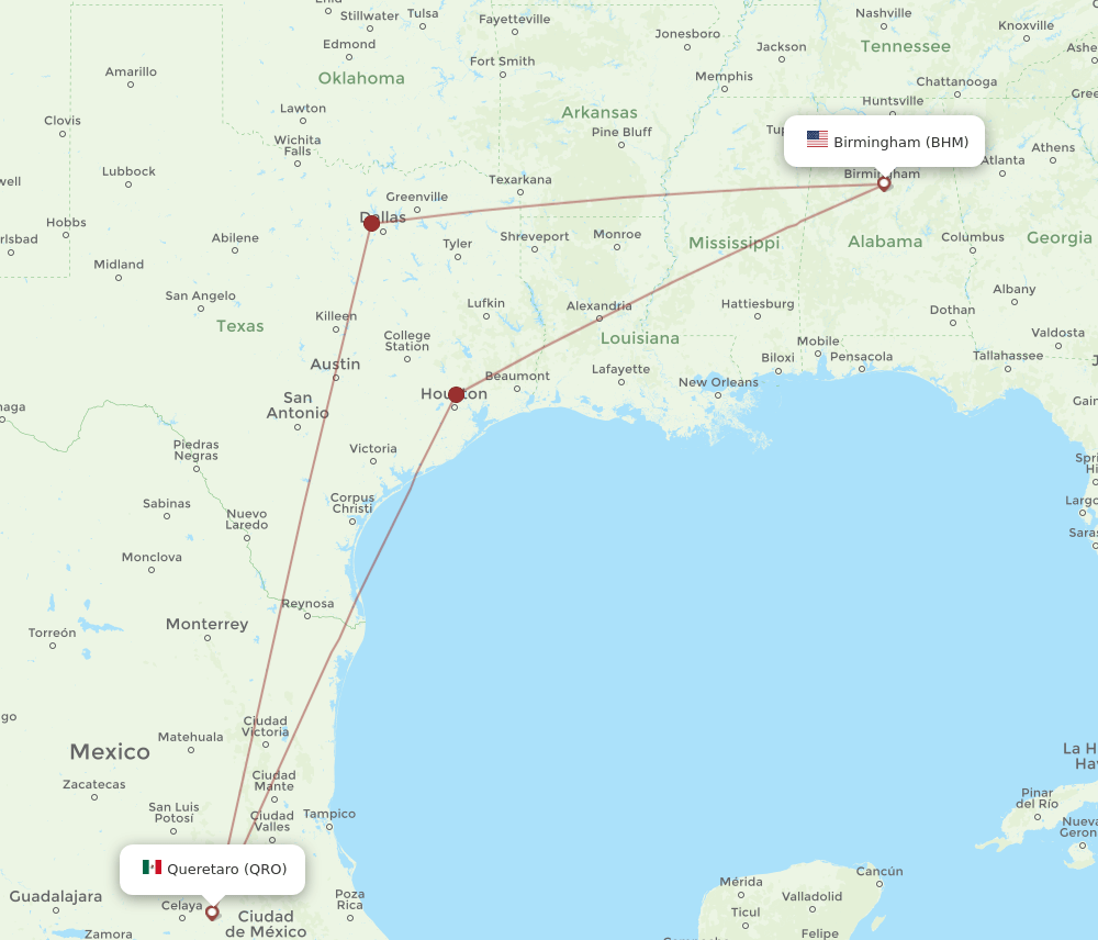 BHM-QRO flight routes