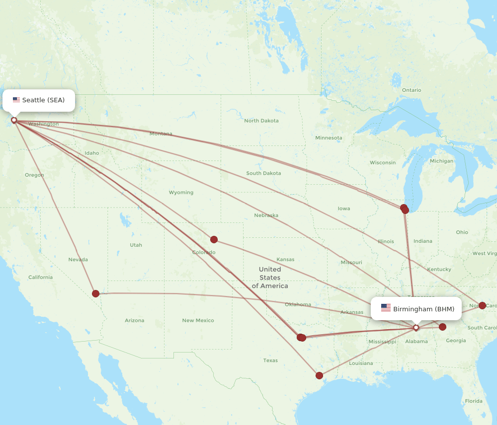 BHM-SEA flight routes