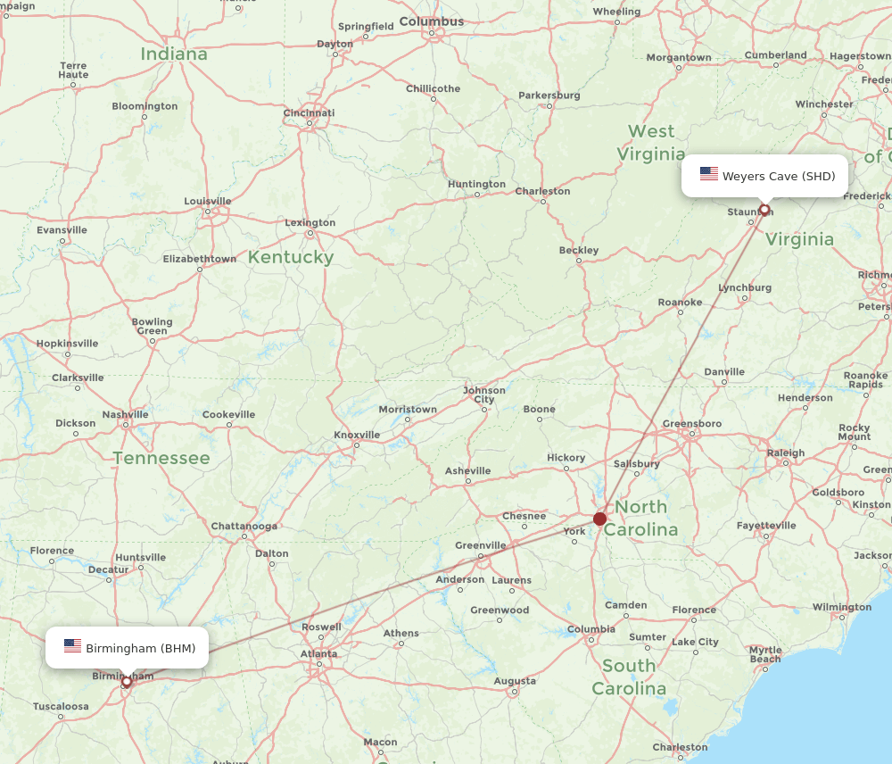 BHM-SHD flight routes