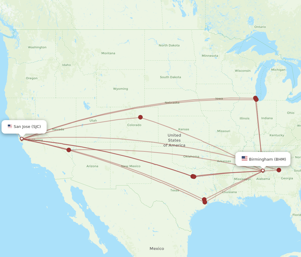 BHM-SJC flight routes
