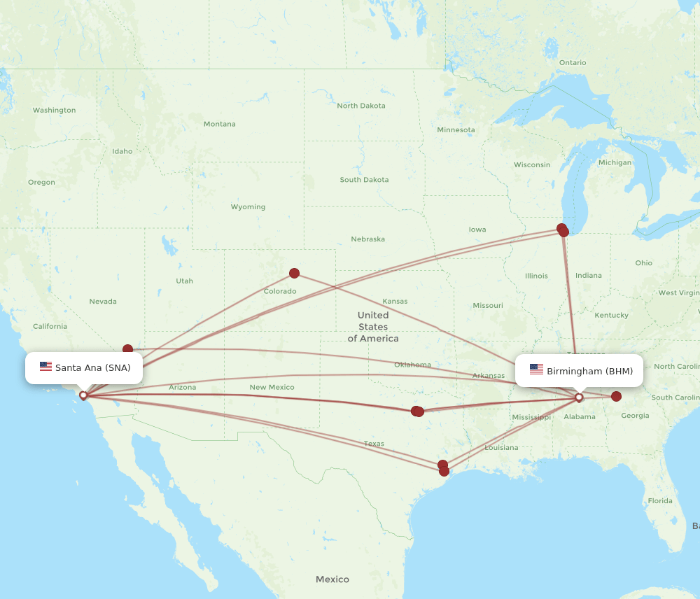 BHM-SNA flight routes