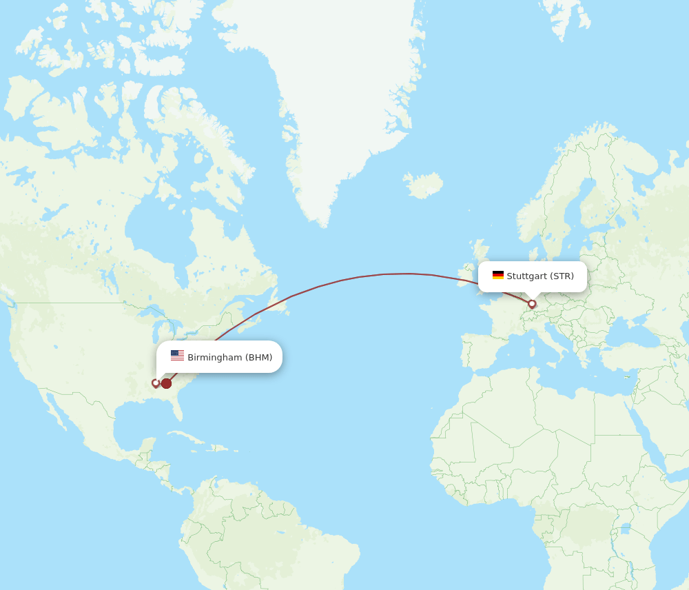 Birmingham - Stuttgart route map and flight paths