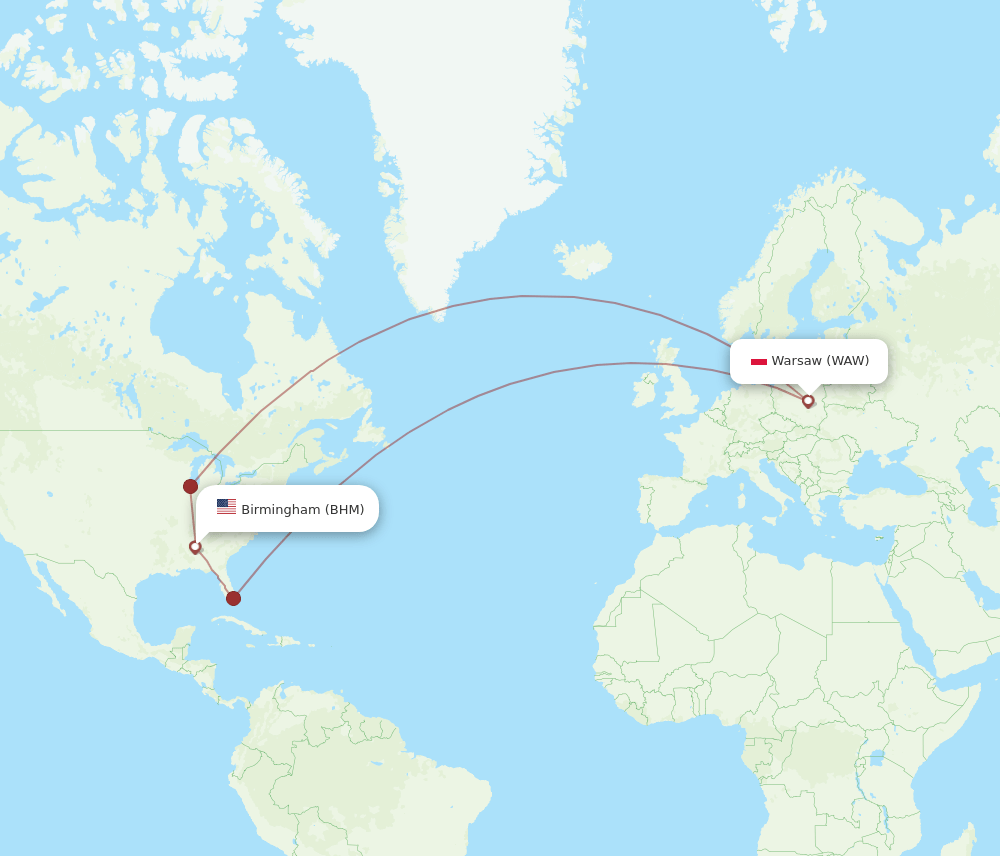 BHM-WAW flight routes