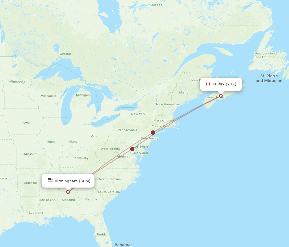 BHM-YHZ flight routes