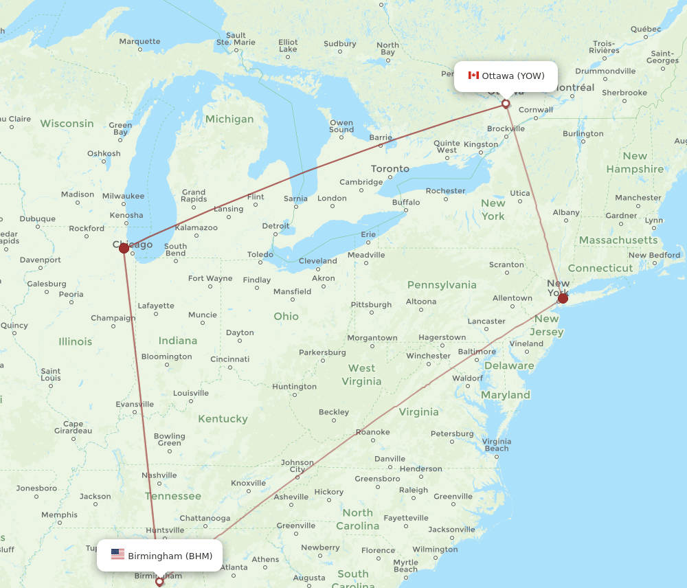BHM-YOW flight routes