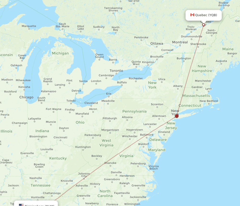 BHM-YQB flight routes