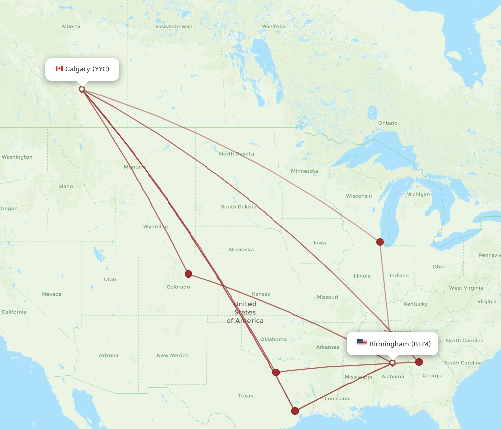 BHM-YYC flight routes