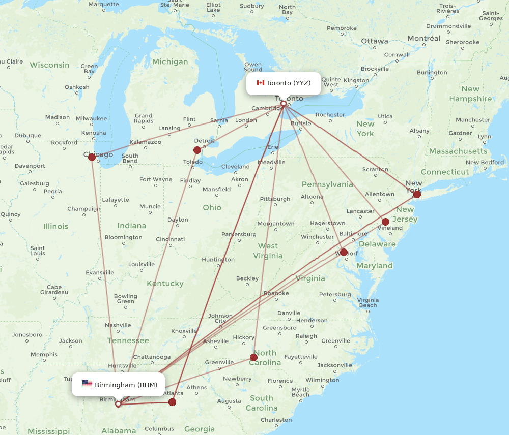 BHM-YYZ flight routes