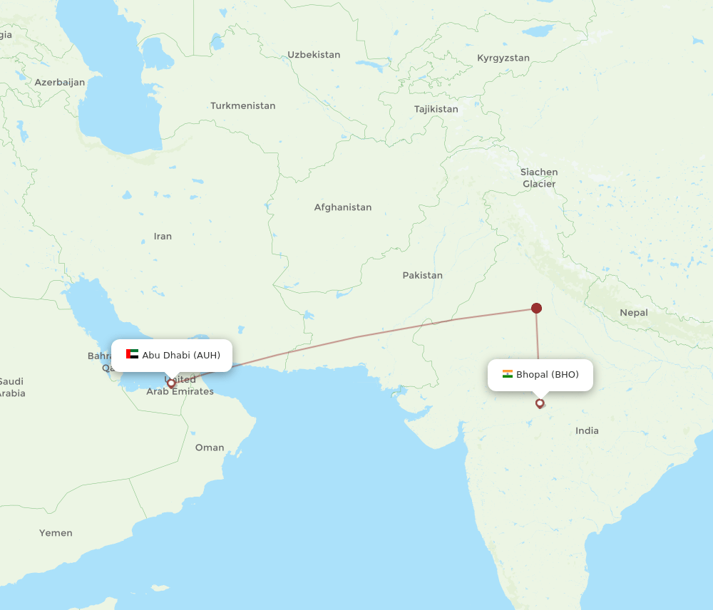 BHO to AUH flights and routes map