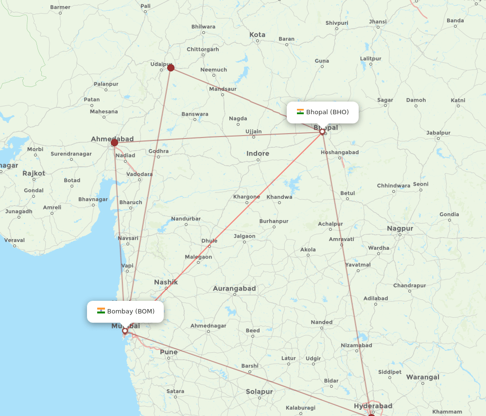 BHO-BOM flight routes