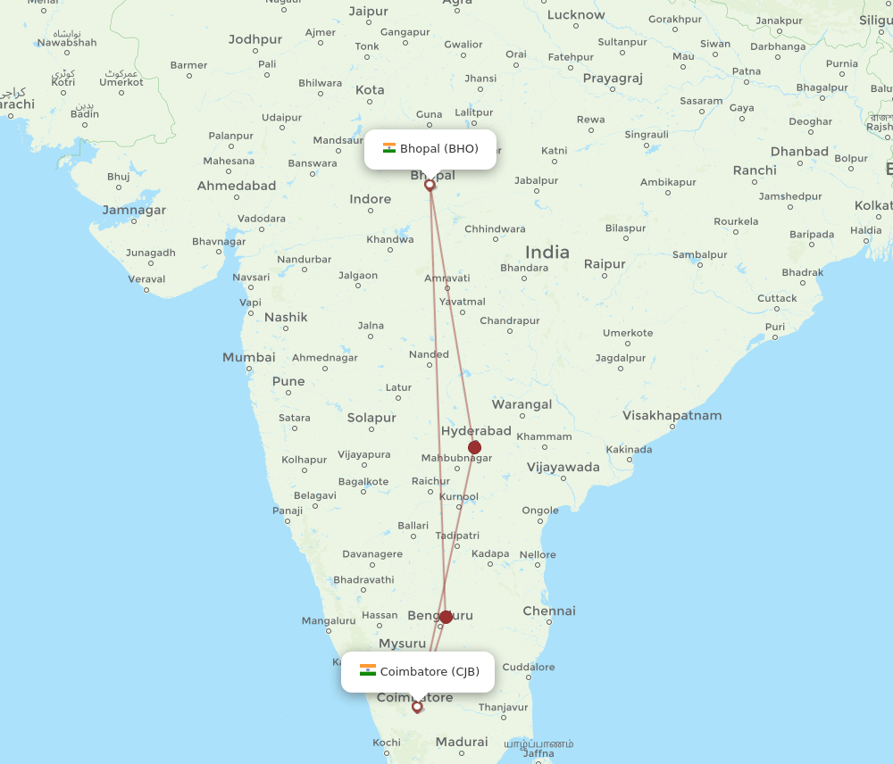 BHO-CJB flight routes