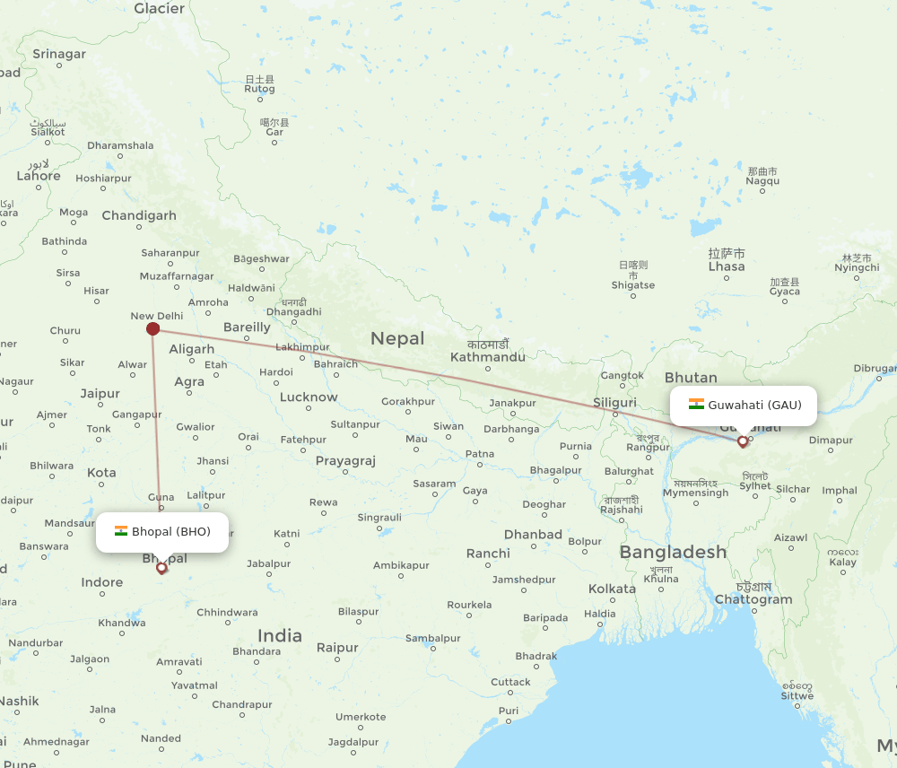 BHO to GAU flights and routes map